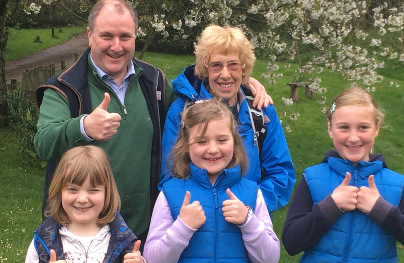 Simon Hoare MP with his daughters and Margaret Marande on The Hardy Way walk raising funds for Shaftesbury Westminster Memorial Hospital League of Friends and Pancreatic Cancer Research